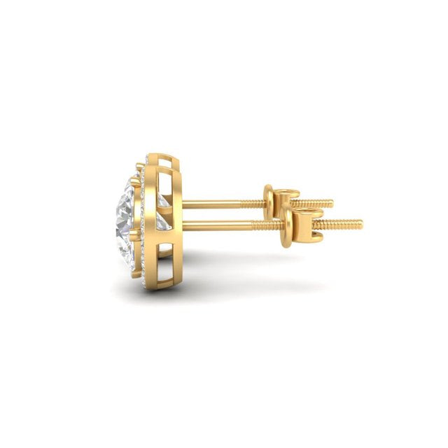 2.94Ct Round Cut Moissanite Halo Stud Earrings 14K Gold Plated Screw Back