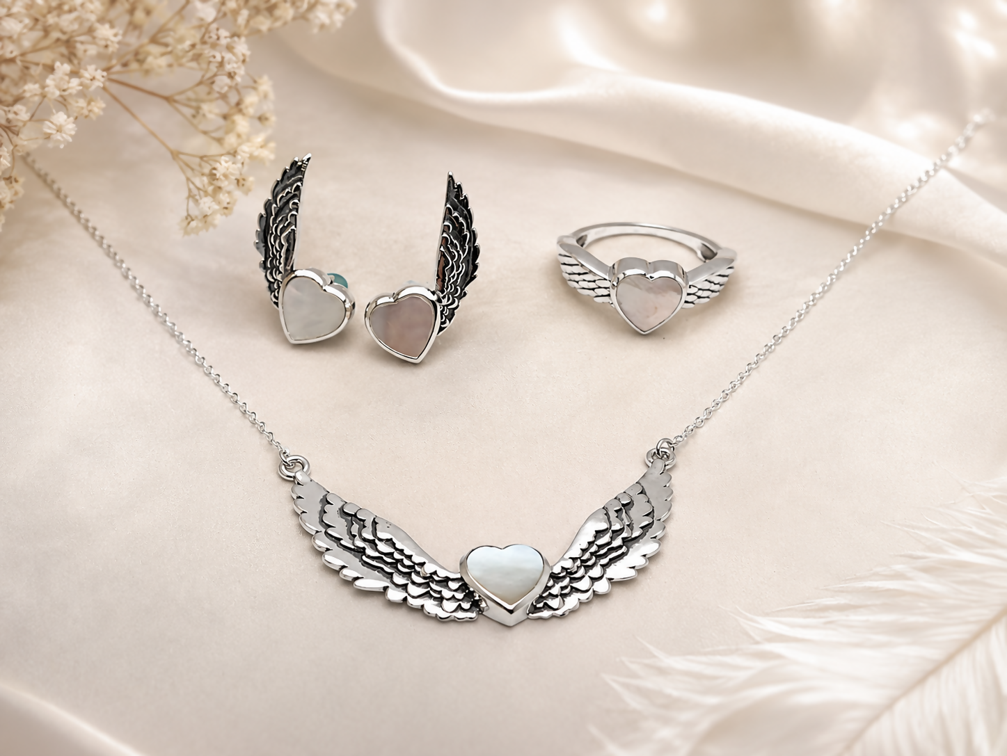 Celestial Wings Rainbow Moonstone 925 Sterling Silver Jewellery Set