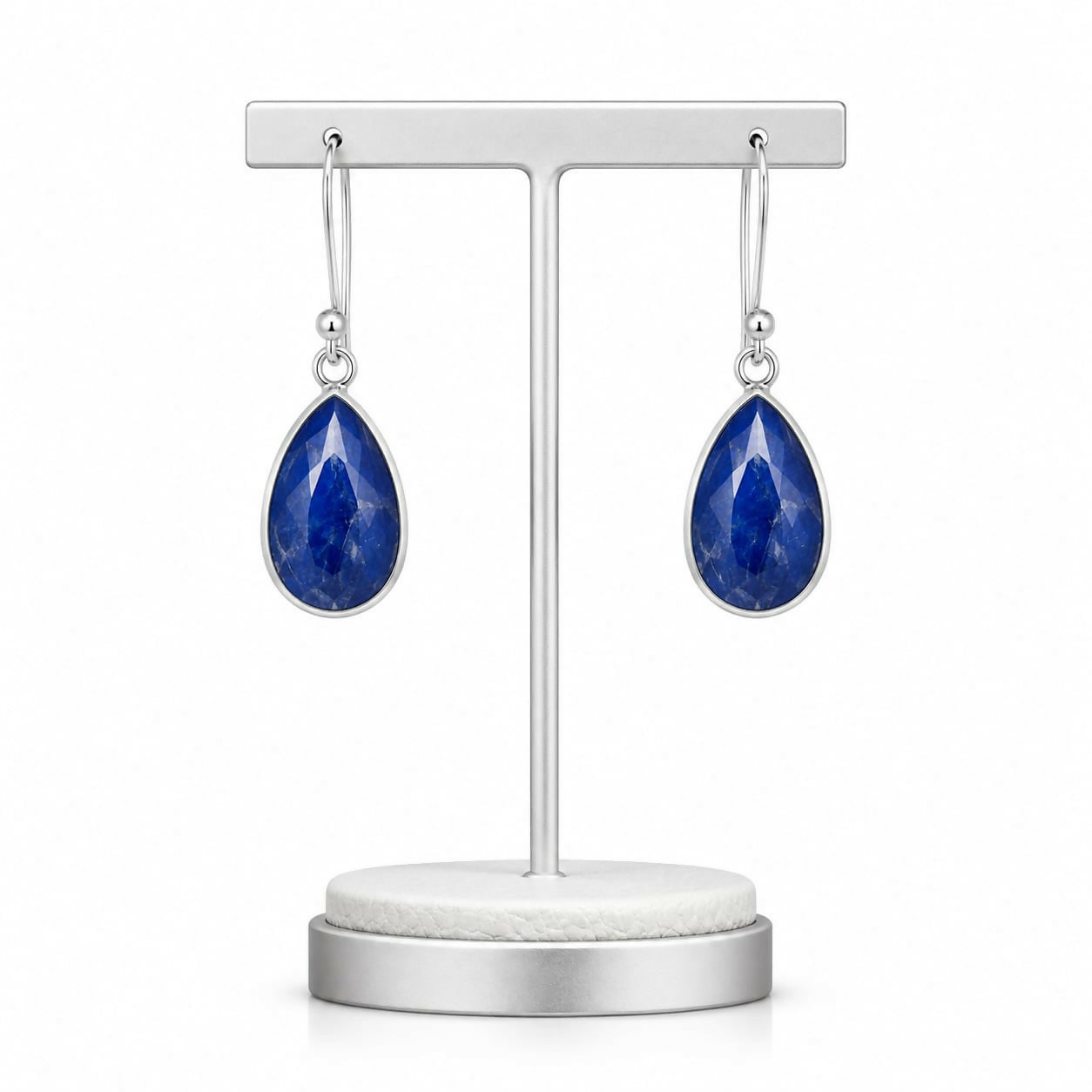 Azure Teardrop Sapphire 925 Sterling Silver Drop Earrings