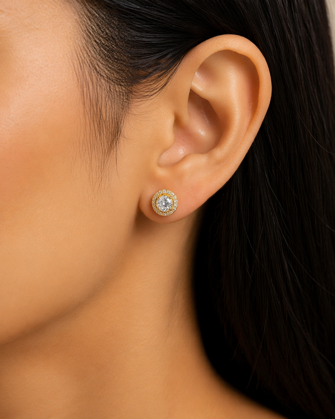 925 Sterling Silver Gold Plated Round Micro-Pave Halo Stud Earrings