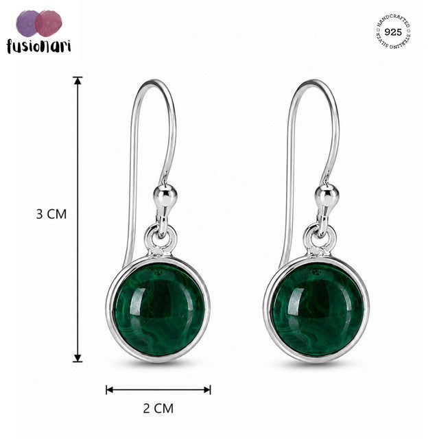 925 Sterling Silver Malachite Round Gemstone Drop Earrings