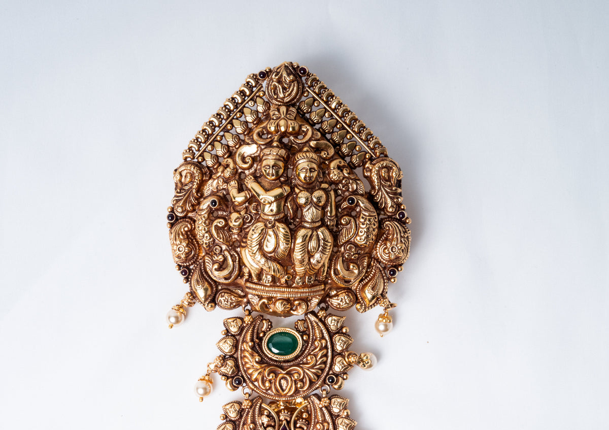 Radha Krishna 925 Silver Temple Long Necklace | Varenya