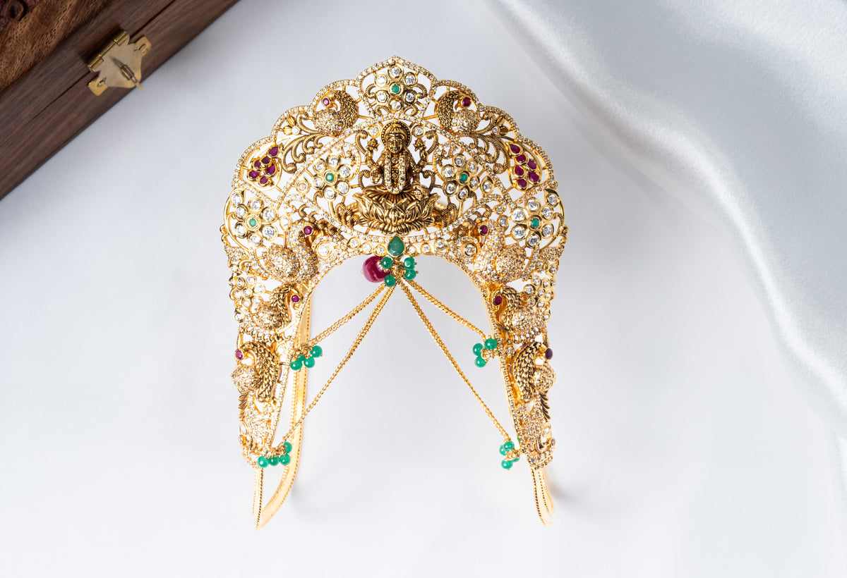 Lakshmi Peacock Gold-Plated 925 Silver Kundan Vanki Armlet