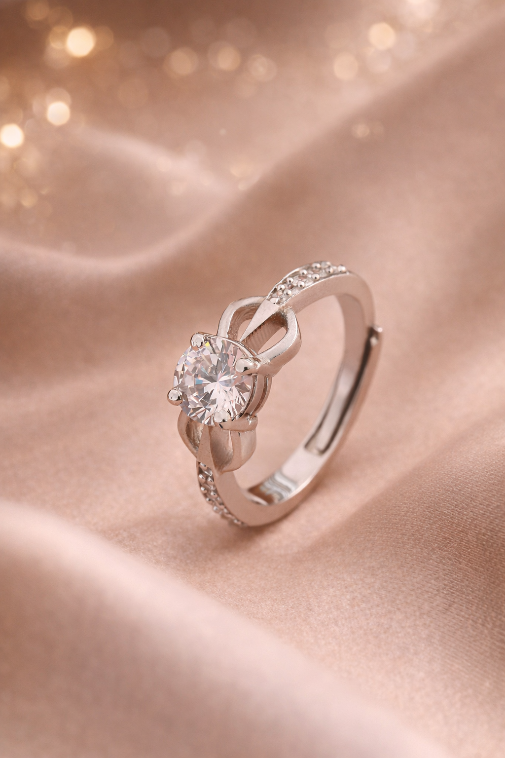 Single Round White CZ Stone with Side Stones