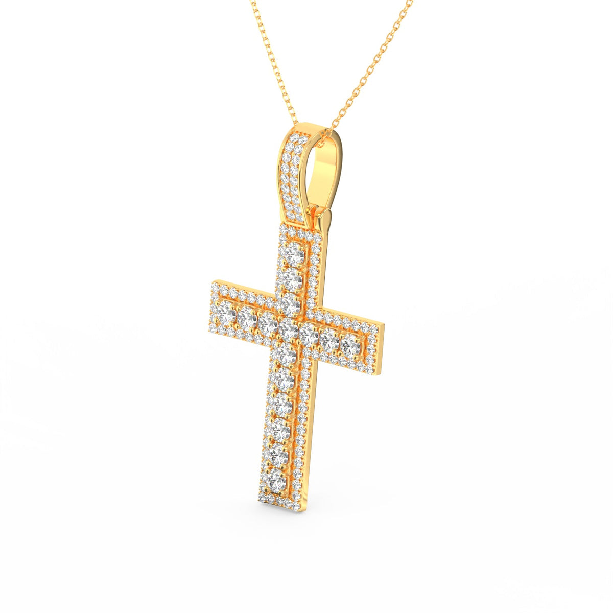 3Ct Round Moissanite Men Cross Pendant 14K Yellow Gold Plated