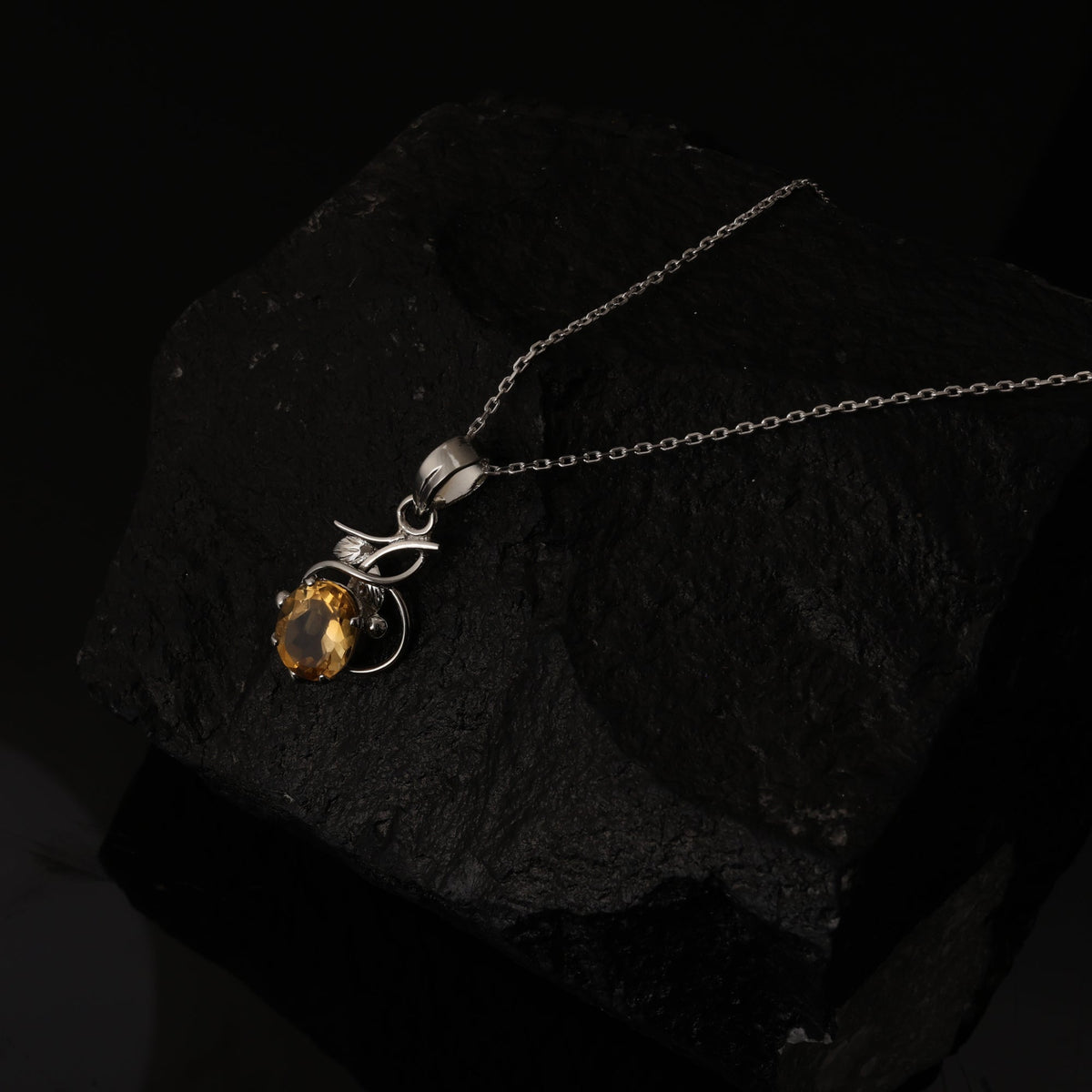 925 Sterling Silver Citrine Pendant Necklace for Women with 18" Chain | Handmade Minimalist Jewelry | Unique Healing Crystal Design | Size 3.3x1.5 cm | One Piece