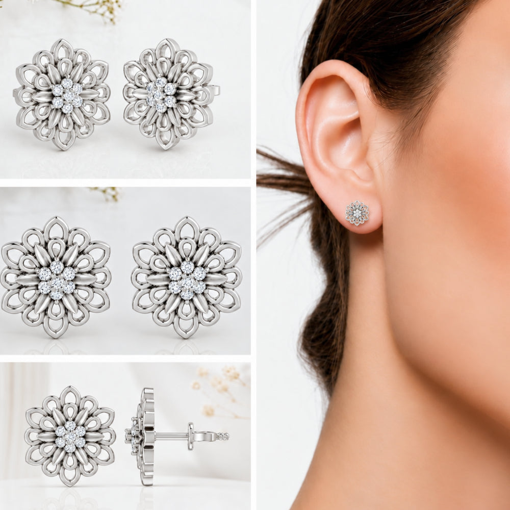 MAIRA Zinnia Glow Rhodium Plated 925 Sterling Silver Floral Stud Earrings