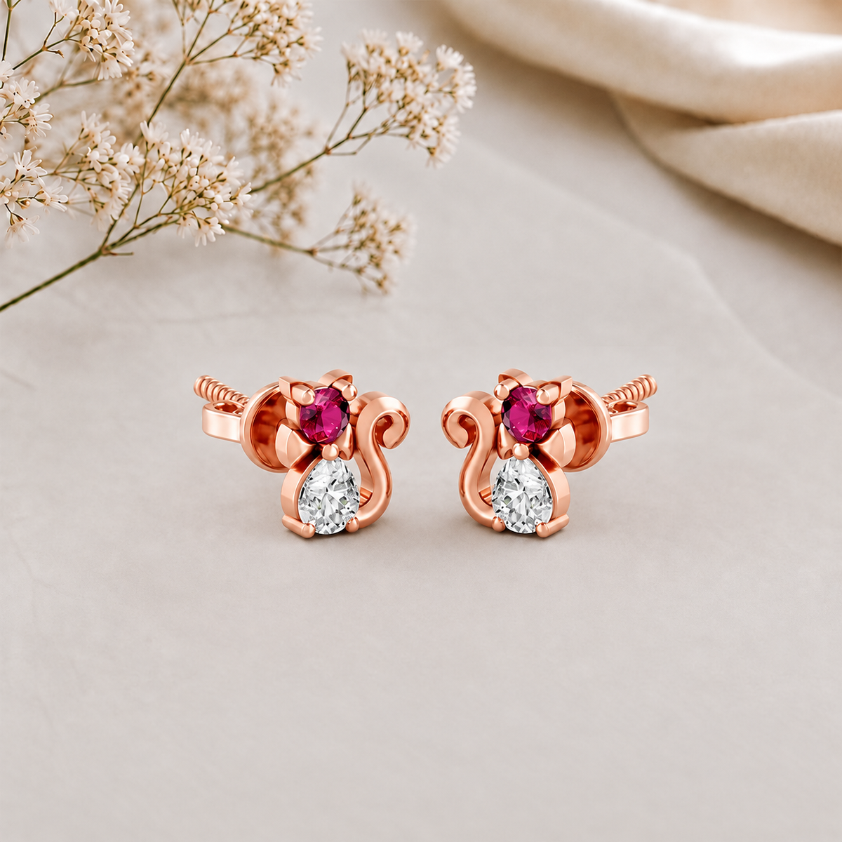 MAIRA Rosie Kitty Pink Stone 925 Sterling Silver Stud Earrings