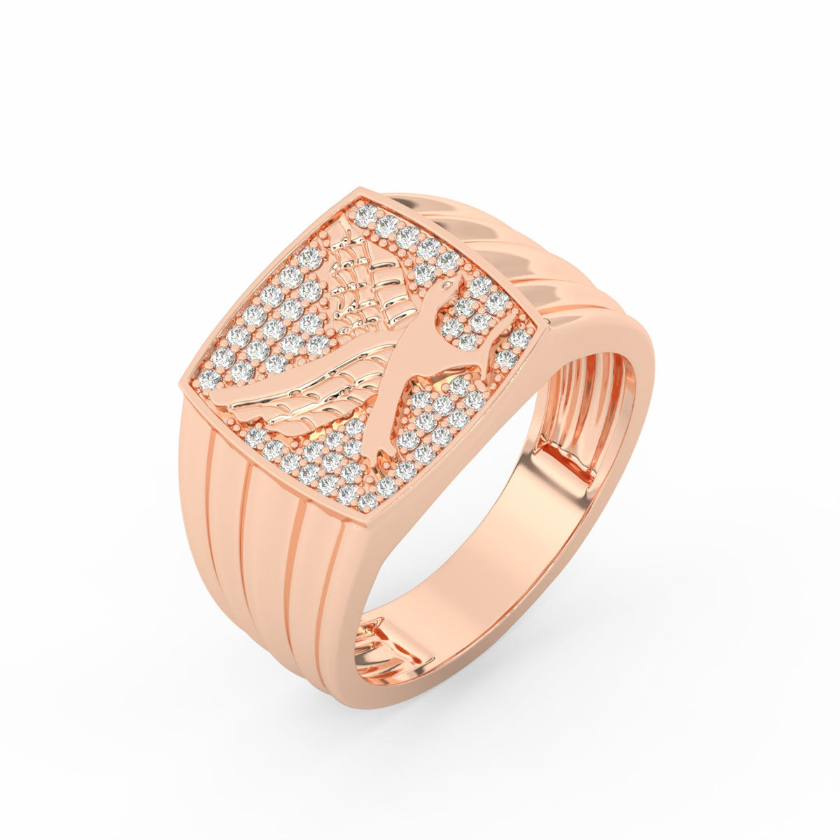 0.30Ct Round Cut Moissanite Men’s Flying Eagle Ring 14K Yellow Gold Plated