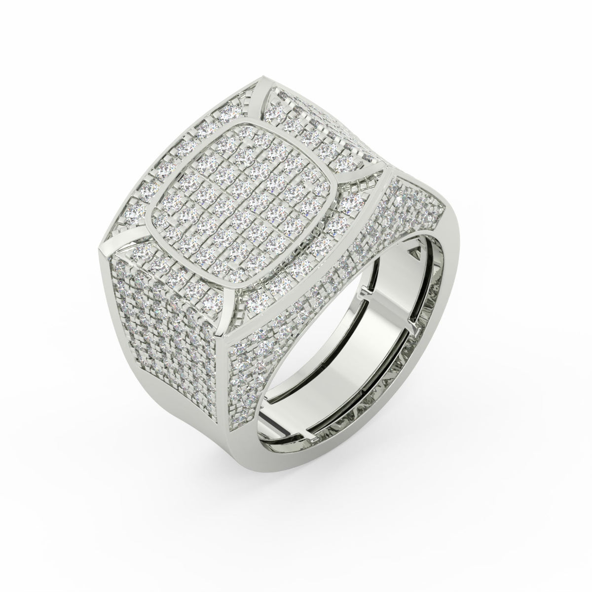 2.48Ct Round Cut Moissanite Men’s Cluster Ring 14K White Gold Plated