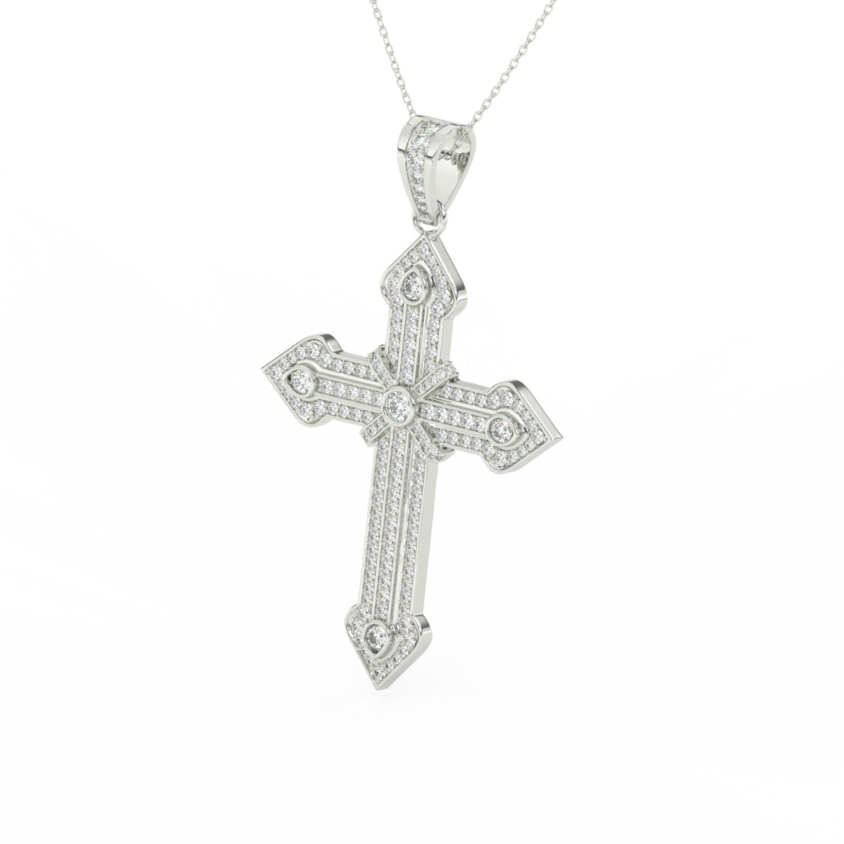 1.51Ct Round Cut Moissanite Men’s Cross Pendant in 14K White Gold