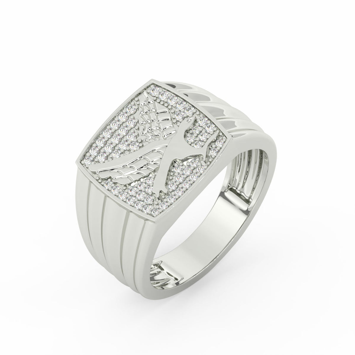 0.30Ct Round Cut Moissanite Men’s Flying Eagle Ring 14K Yellow Gold Plated