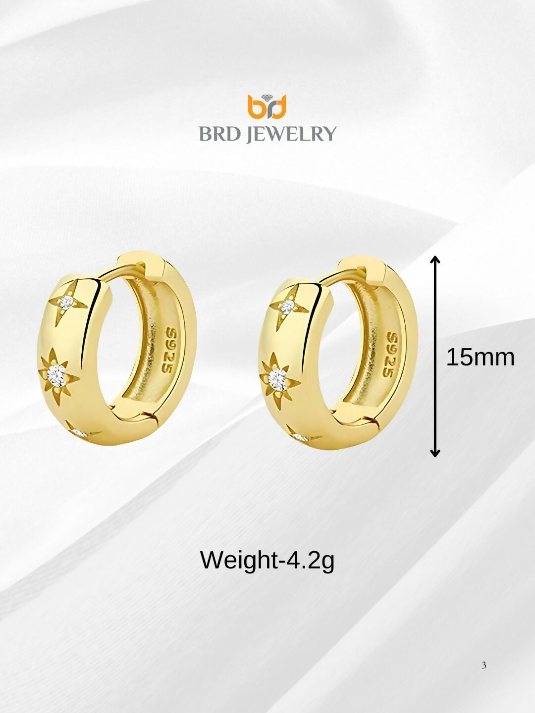 Brd Jewelry Gold Plated Cz Star Silver Hoop Earrings, Gold Earrings For Women & Girls