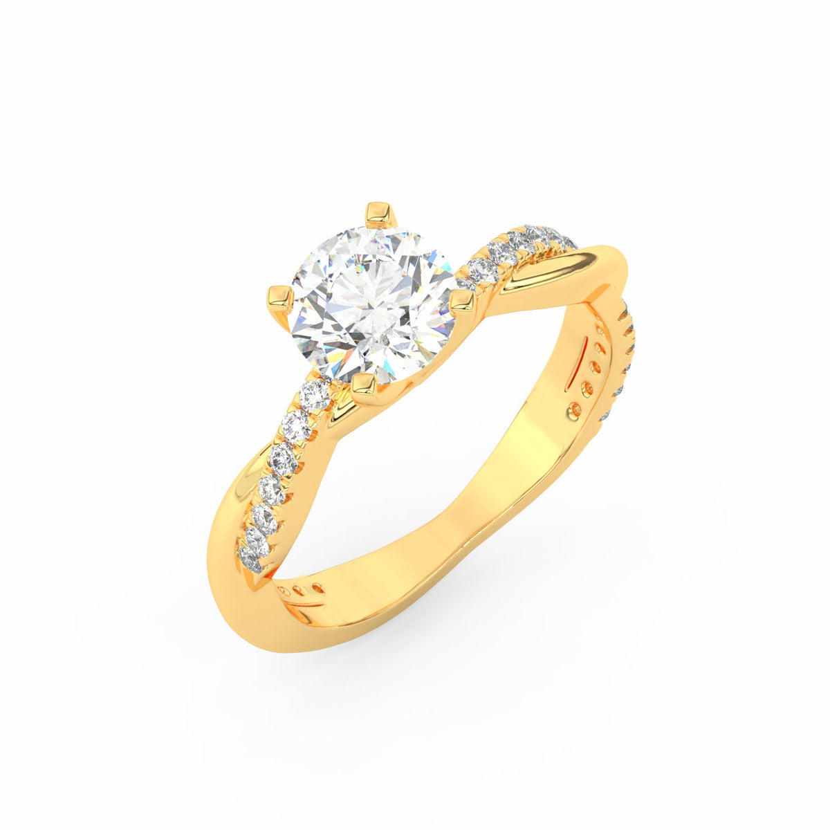 1.50Ct Round Cut Moissanite Twist Solitaire Engagement Ring 14K Yellow Gold Plated