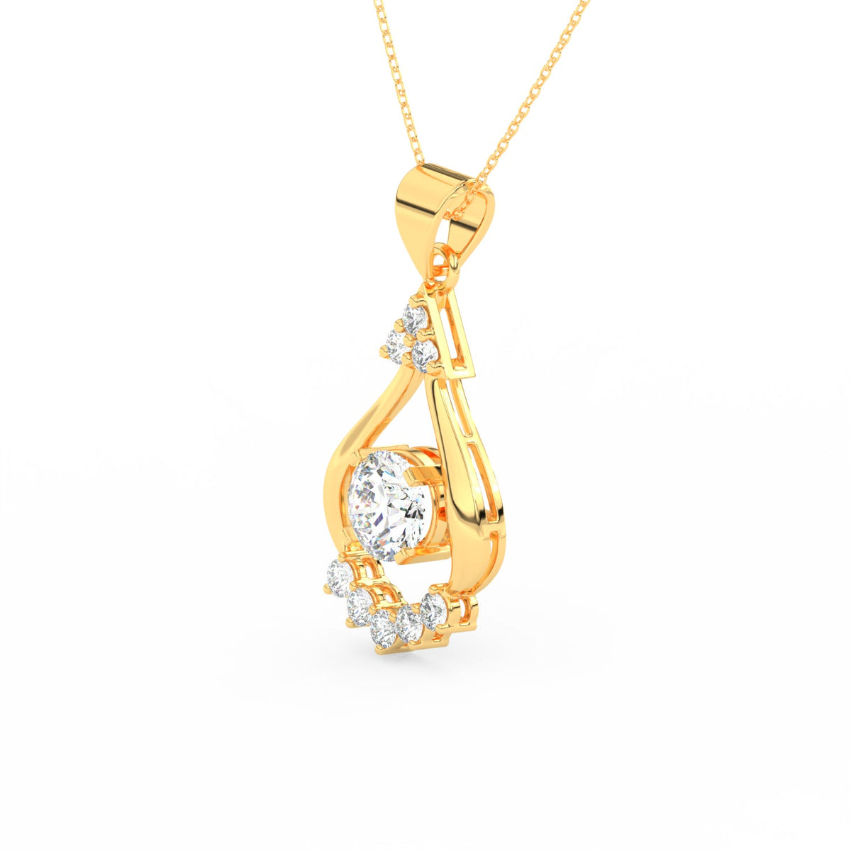 2.44Ct Round Cut Moissanite Teardrop Pendant in 14K Yellow Gold Plated