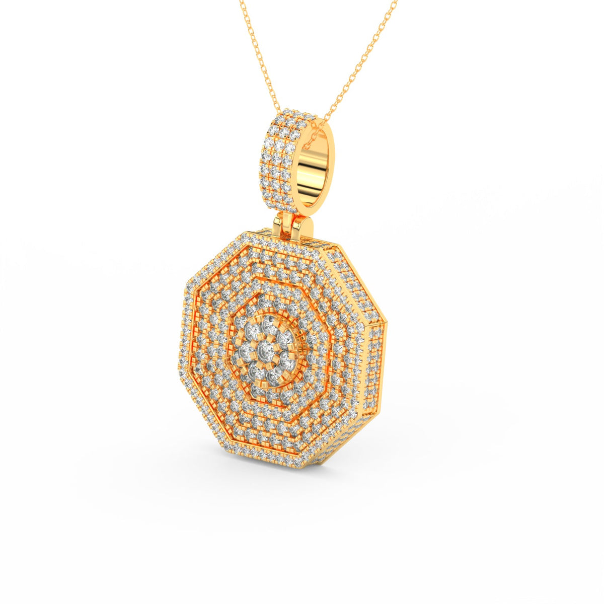 2Ct Round Cut Moissanite Hexagonal Cluster Pendant Necklace 14K Yellow Gold Plated
