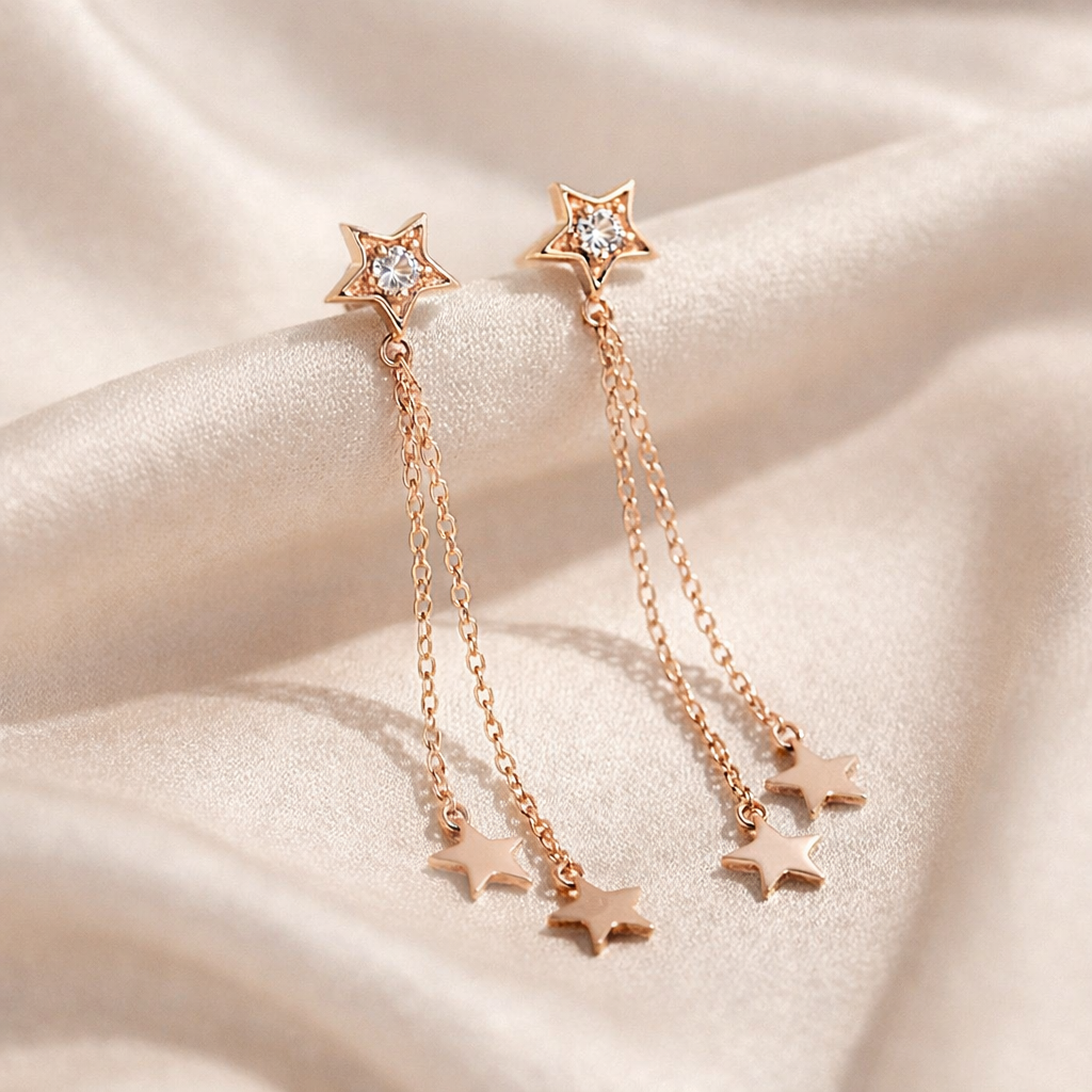 Star Drop Long Chain Earrings