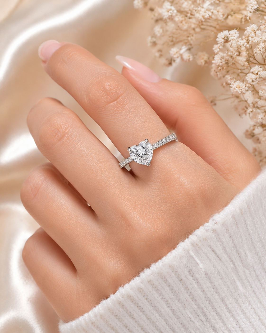 925 Sterling Silver Rhodium Plated Heart-Cut Solitaire Promise Ring