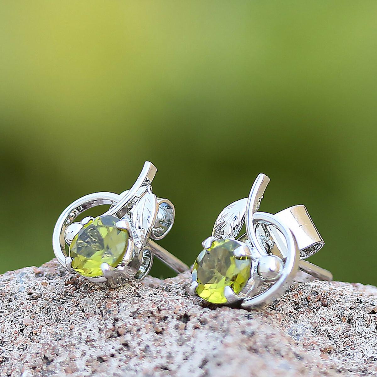 925 Sterling Silver Peridot Eartops for Women | Natural Green Gemstone Stud Earrings | Minimalist Daily Wear Jewelry