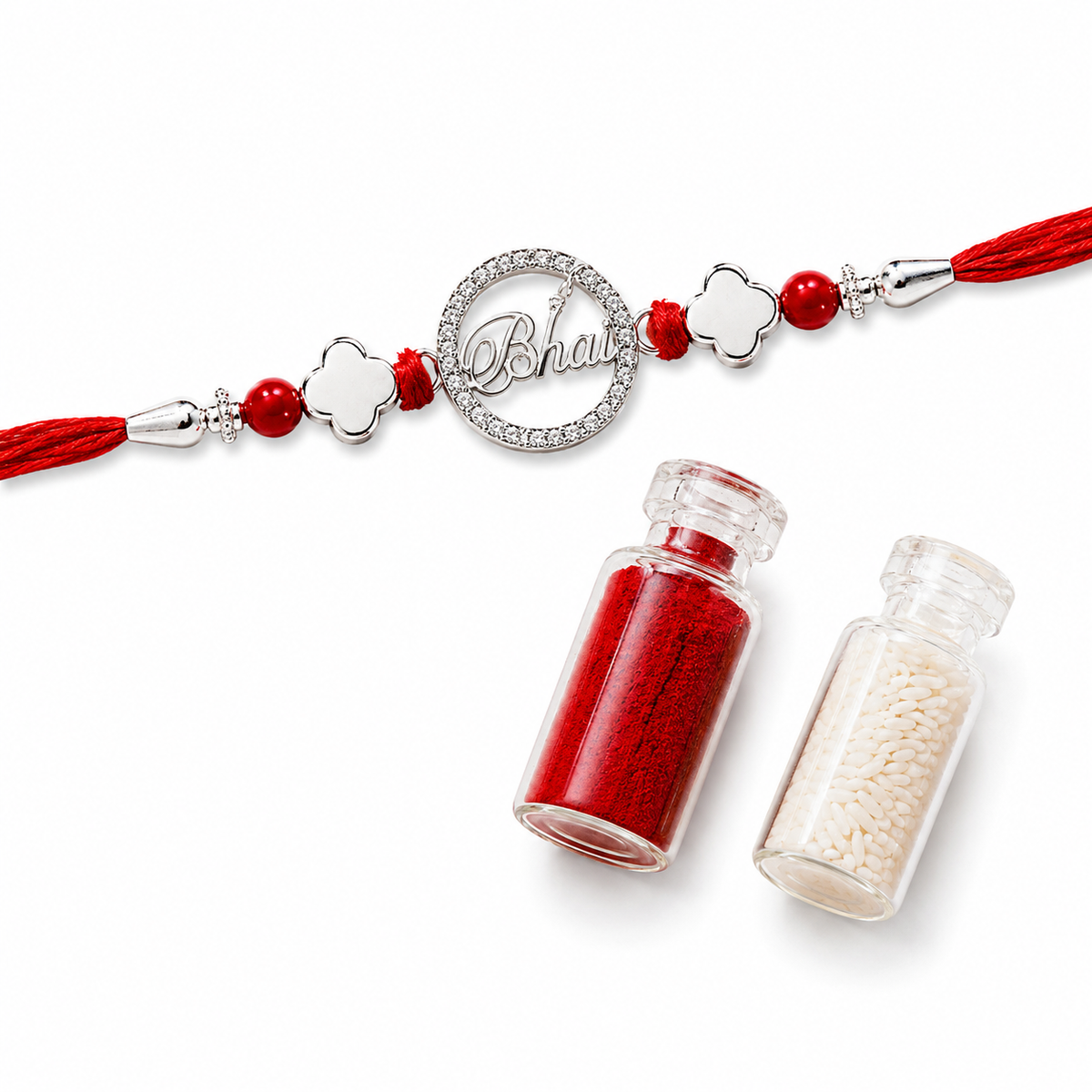 925 Silver Bhai Rakhi, Red Thread | House of Diana