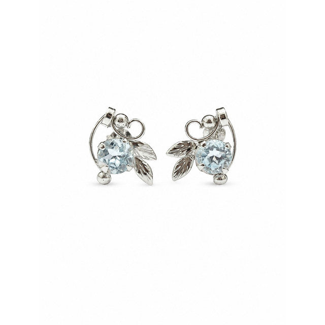 925 Sterling Silver Blue Topaz Gemstone Leaf Design Handmade Stud