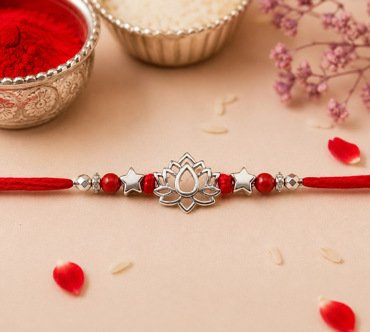 925 Silver Lotus Charm Rakhi for Brother | House of Diana