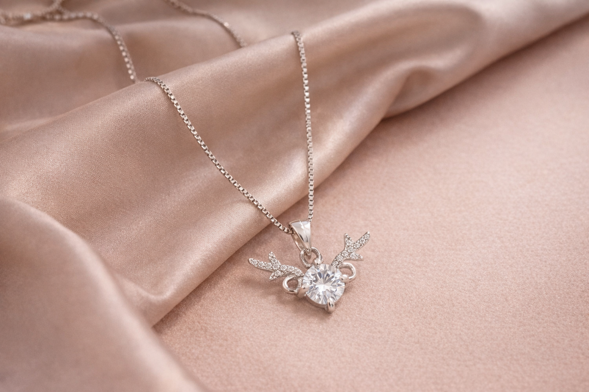 Snow white Reindeer Antler CZ  Pendant Charm