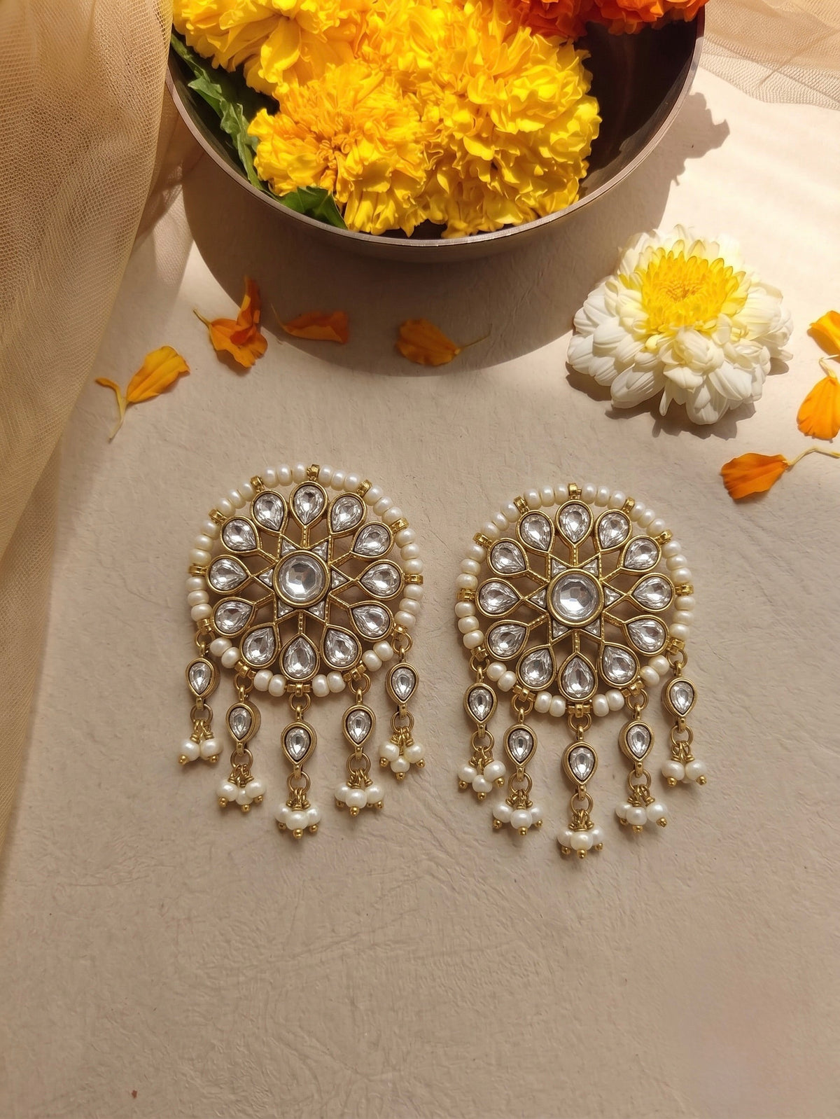 Mandala Pearl Stud Earrings