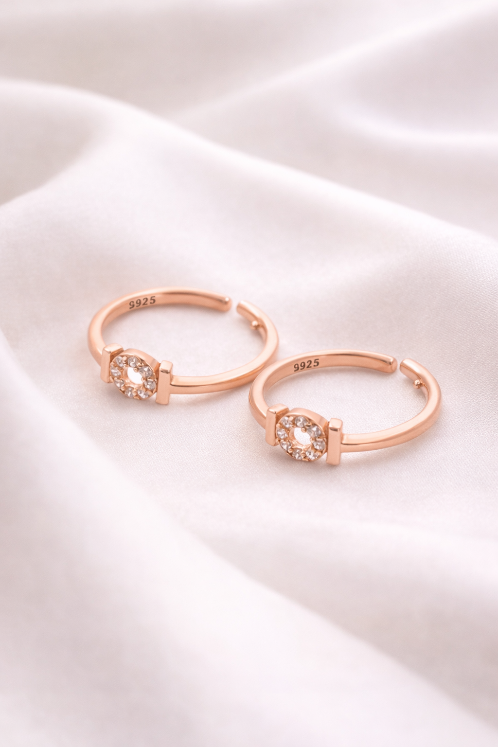 Shimmer Petal Toe Rings – Rose Gold Plated, Open Design