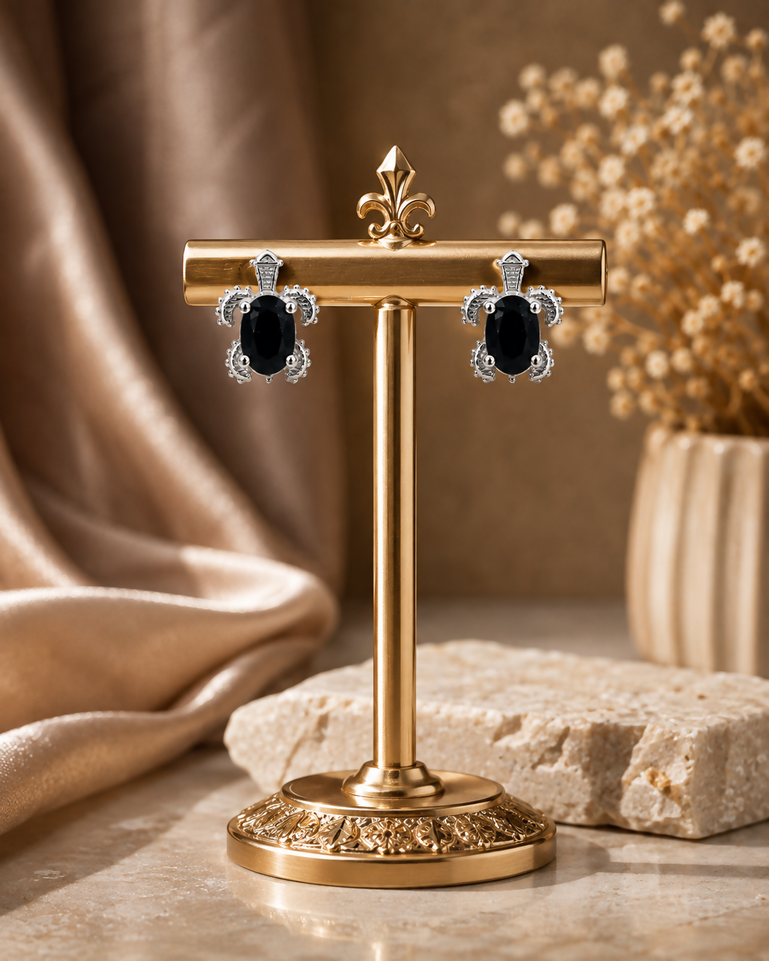 Noir Baroque Black Onyx 925 Sterling Silver Earrings