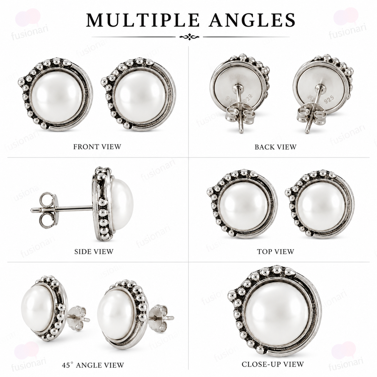 925 Sterling Silver Pearl Stud Earrings for Women | Handmade Eartops | HandCrafted jewellery