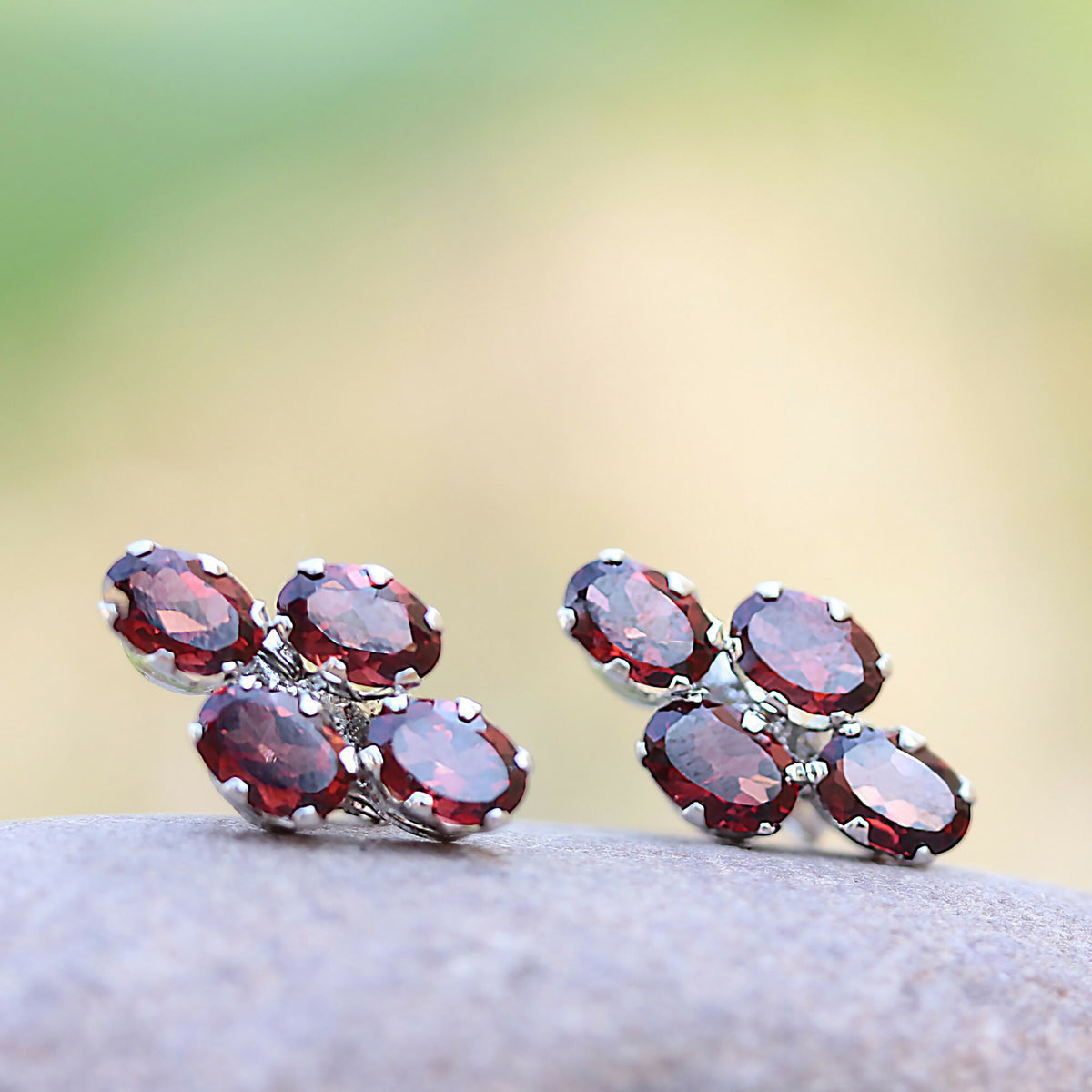 925 Sterling Silver Garnet Eartops for Women | Natural Red Gemstone Stud Earrings | Elegant Silver Jewelry Gift