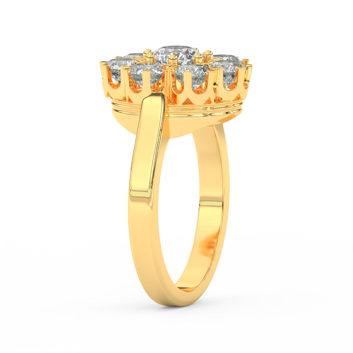 2.29Ct Round Cut Moissanite Women Cluster Engagement Ring 14K Yellow Gold Plated