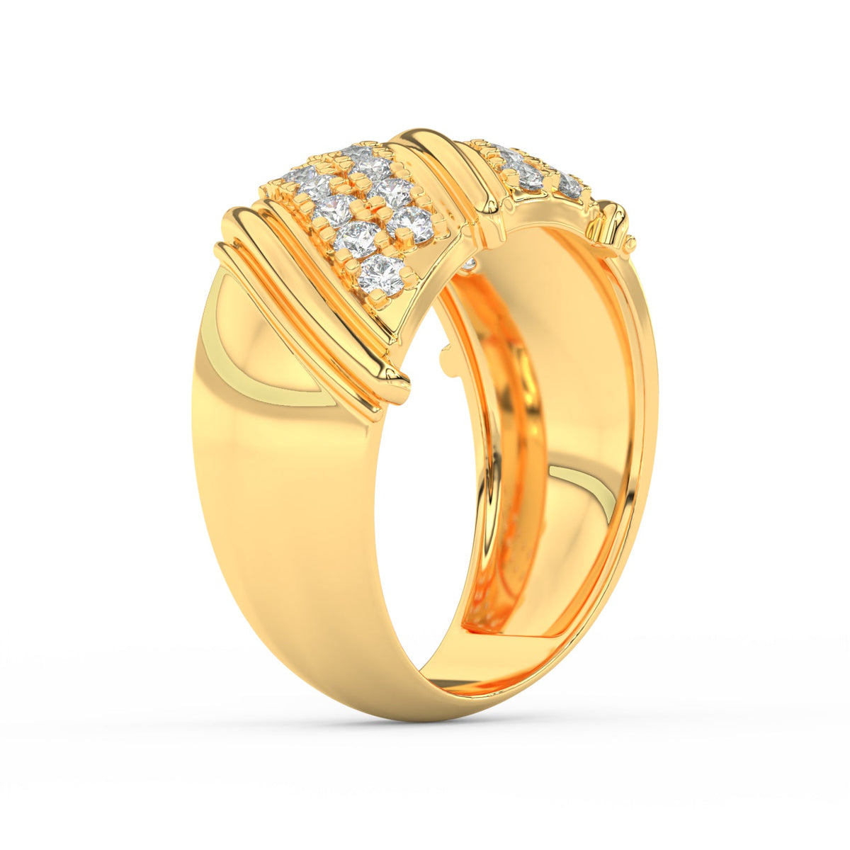 1Ct Round Cut Moissanite Men Cluster Wedding Band Ring 14K Yellow Gold Plated