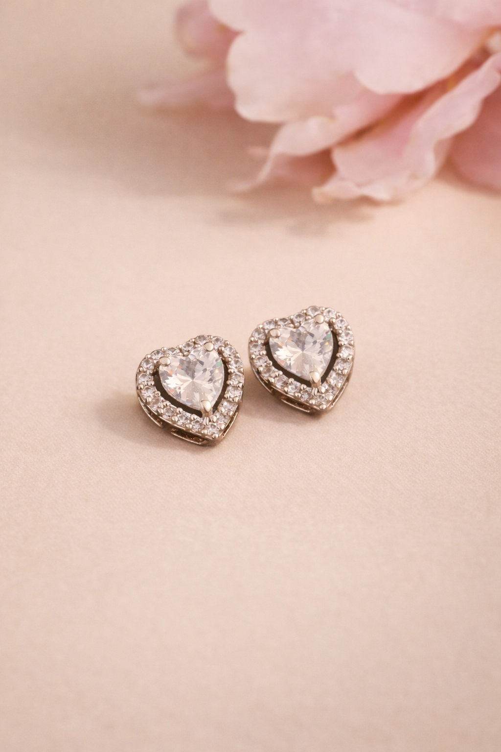 Romantic Heart-Shaped White Multiple Stone CZ Stud Earrings
