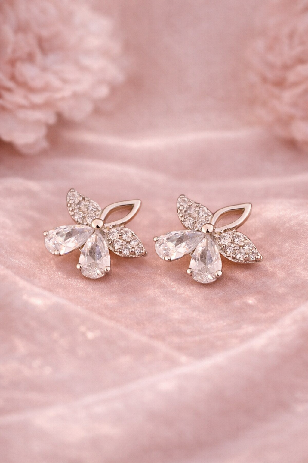 Sparkling White CZ Floral Stud Earrings