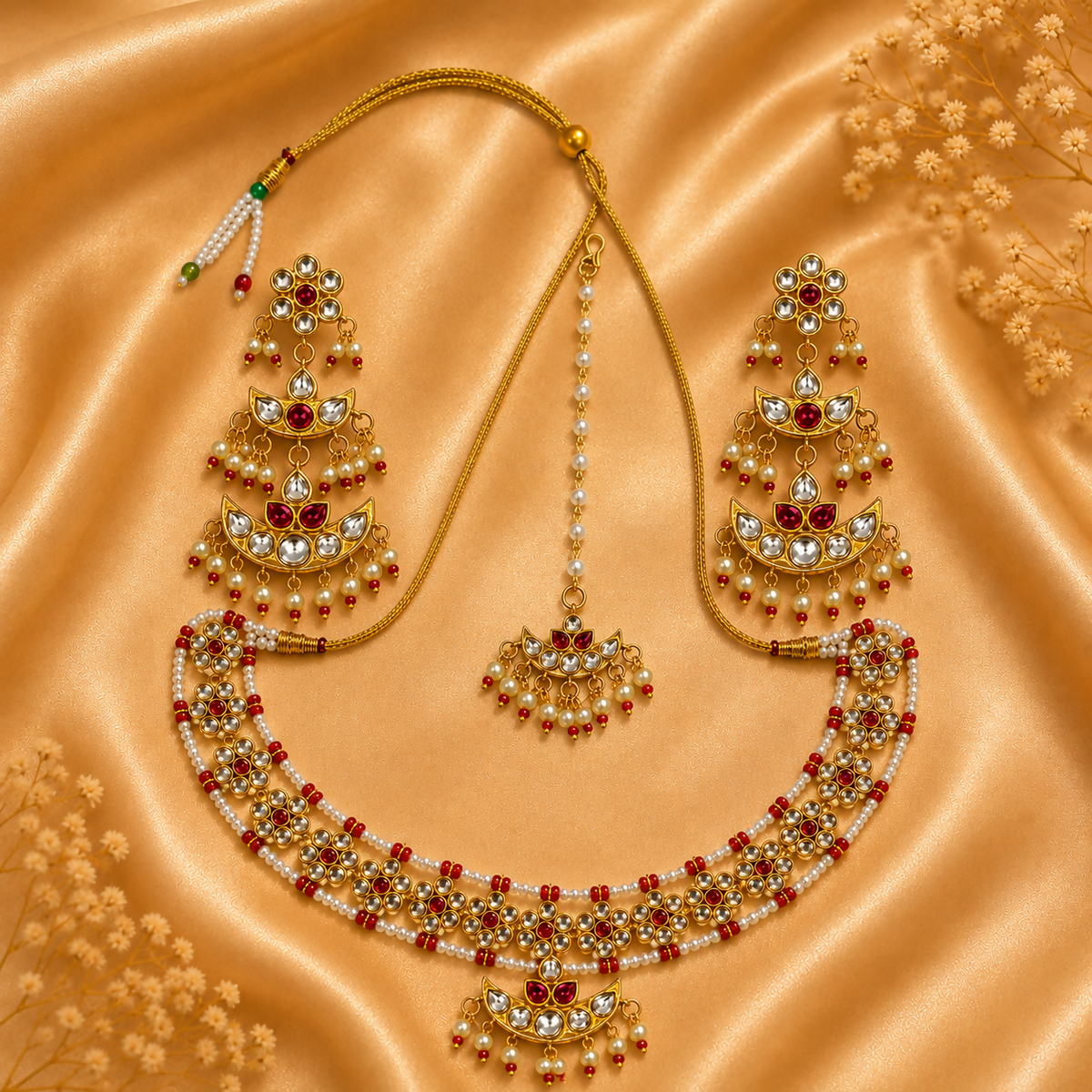 Regal Ruby Pearl Necklace Set (with Maantika)