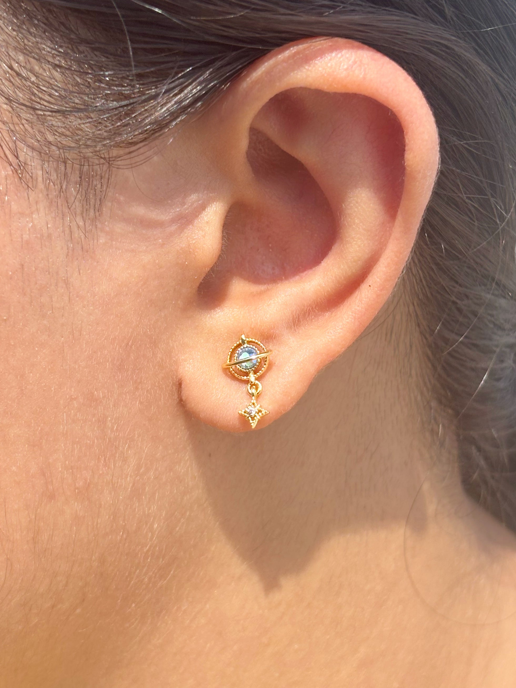 Detail shot of Eterna ball-back stud earrings �? gold-plated minimal versatile studs for casual and gifting.