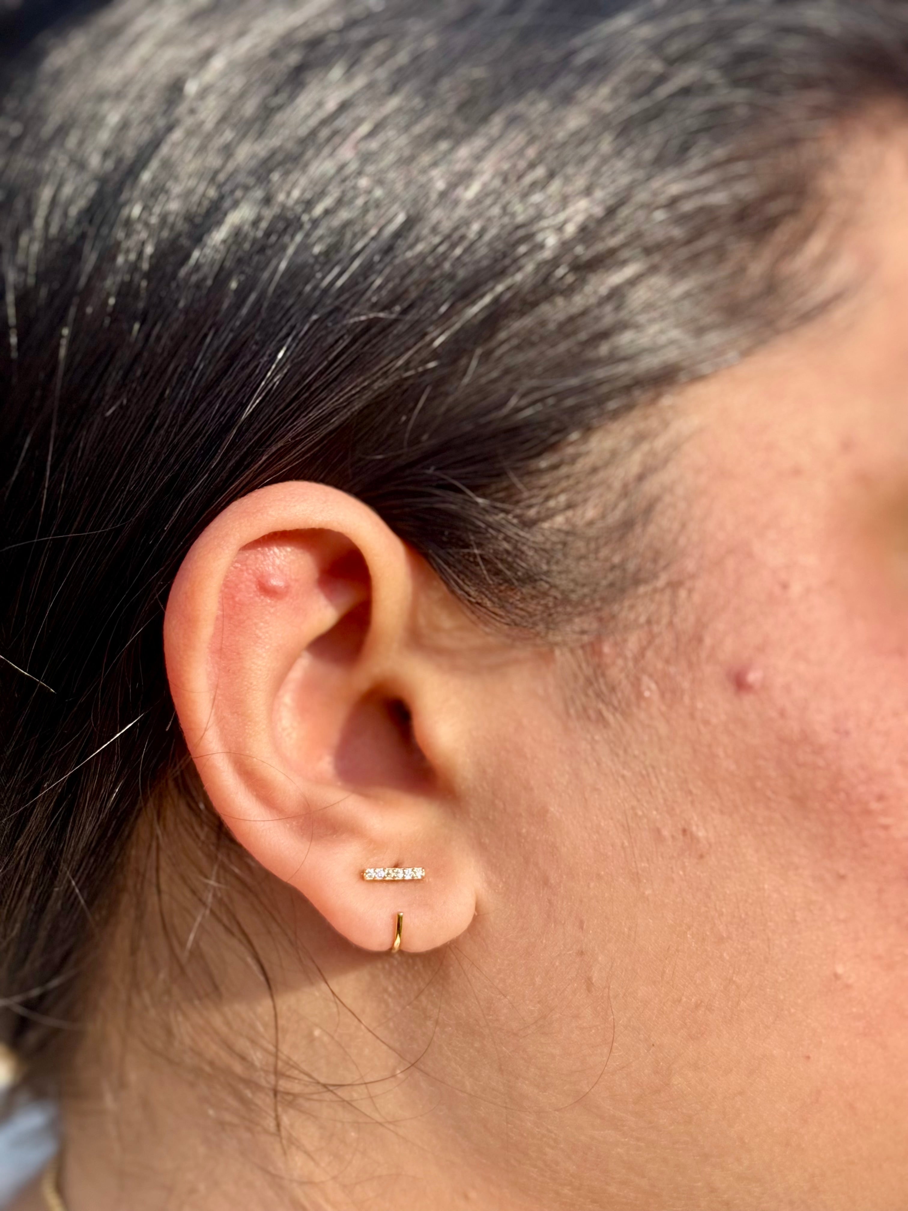 Pair of 925 sterling silver stone hoop earrings �? poke-free hypoallergenic hoops, safe for kids and sensitive skin.