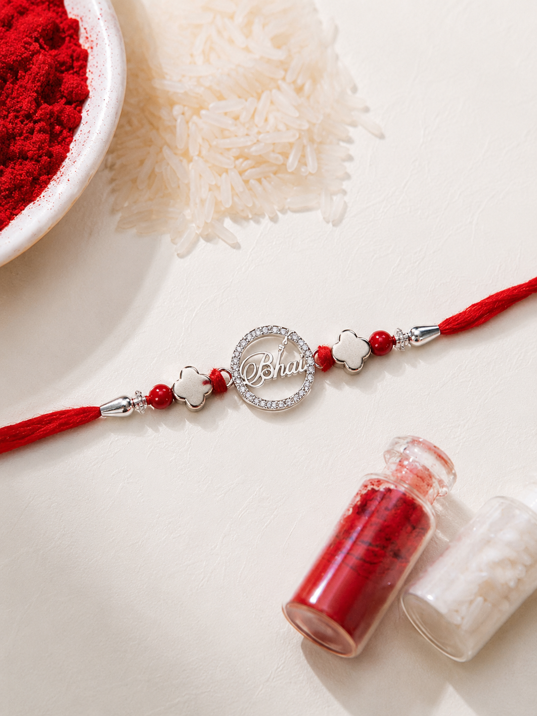925 Silver Bhai Rakhi, Red Thread | House of Diana