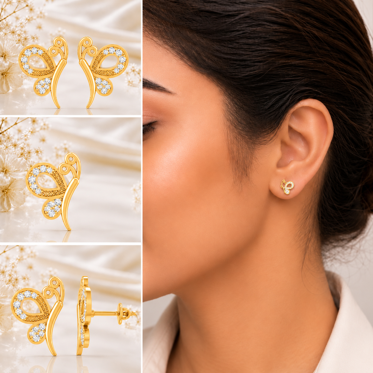 MAIRA Bella Flutter Gold Plated 925 Sterling Silver Butterfly Stud Earrings