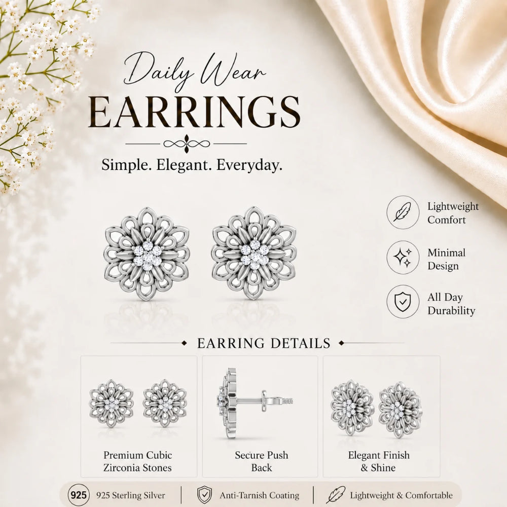 MAIRA Zinnia Glow Rhodium Plated 925 Sterling Silver Floral Stud Earrings