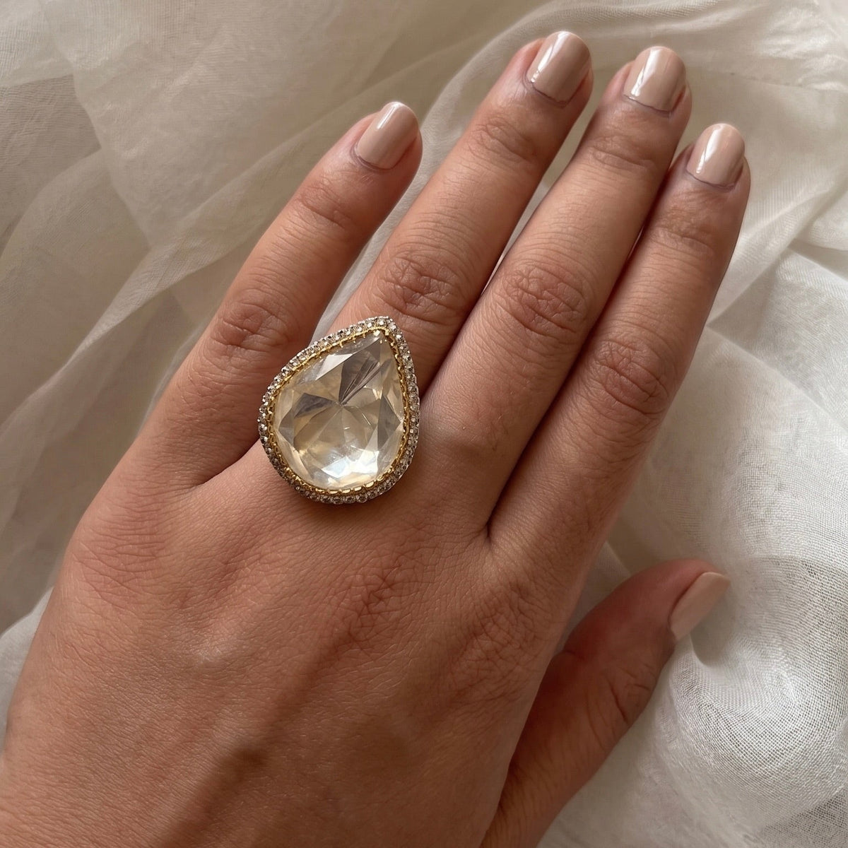 Nira Pear Moissanite Polki Ring