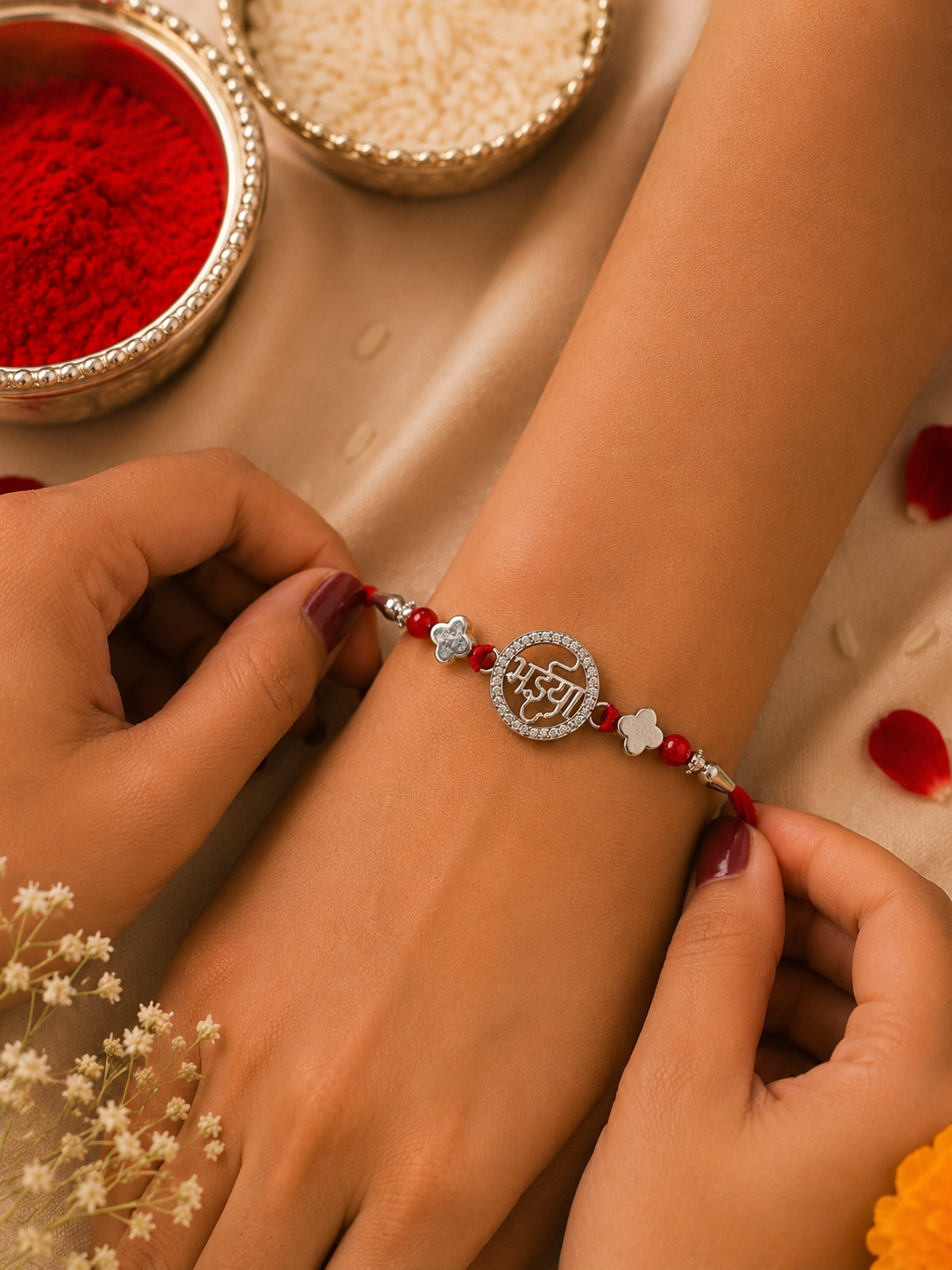 925 Silver Bhaiya Charm Rakhi with CZ Stones | House of Diana