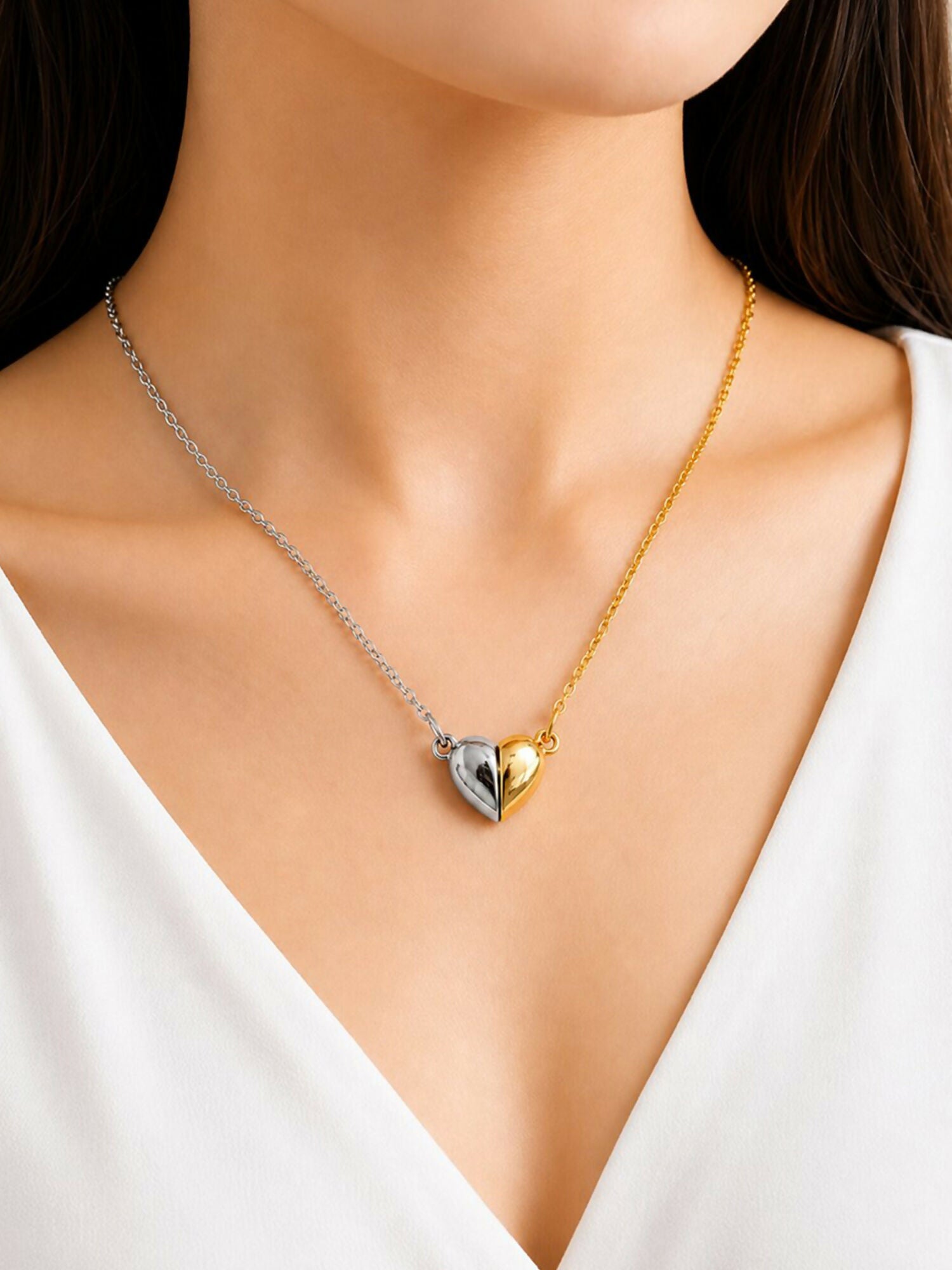 Dual Tone Heart Pendant Necklace