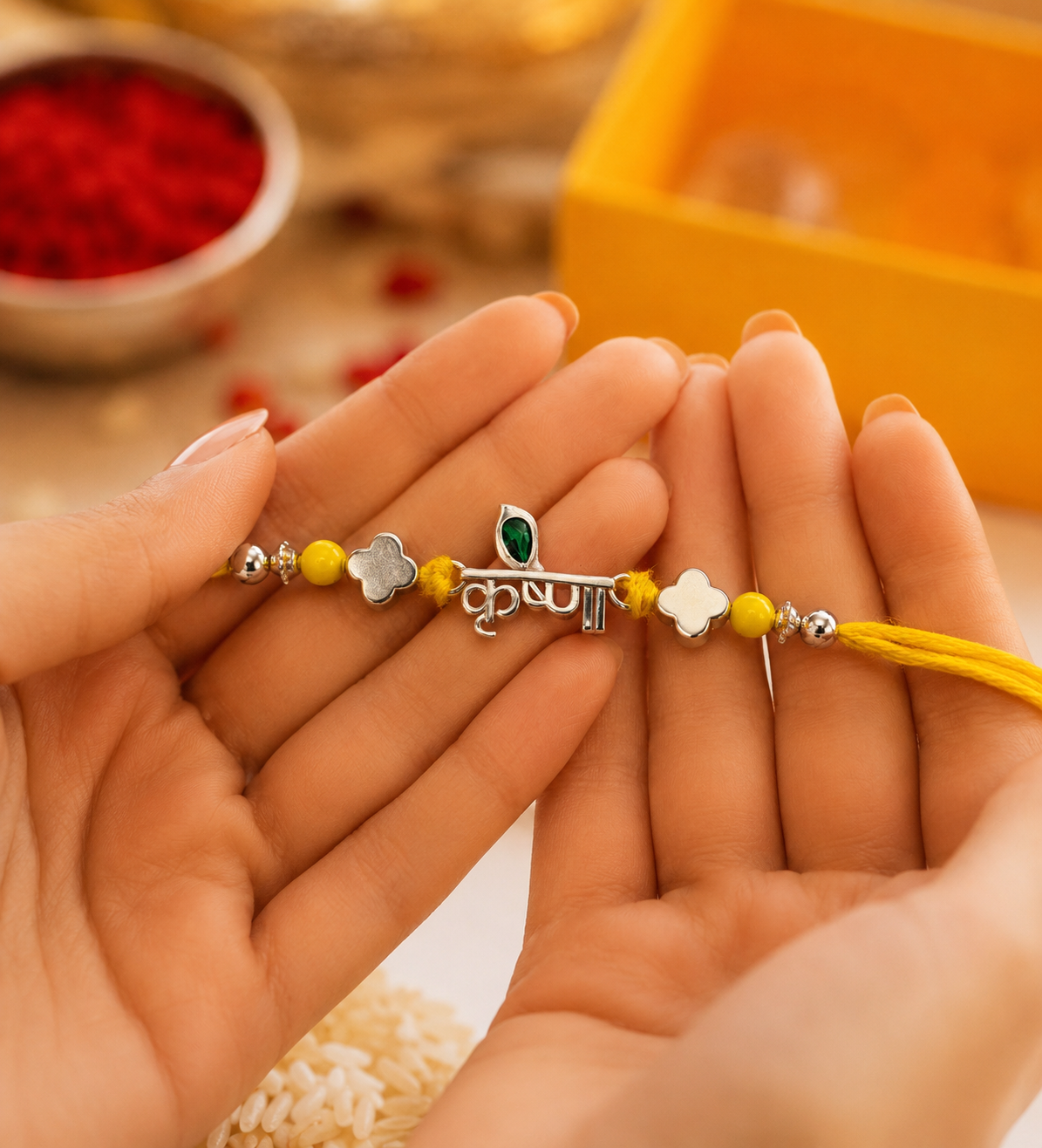 925 Silver Krishna Rakhi, Yellow Thread | House of Diana