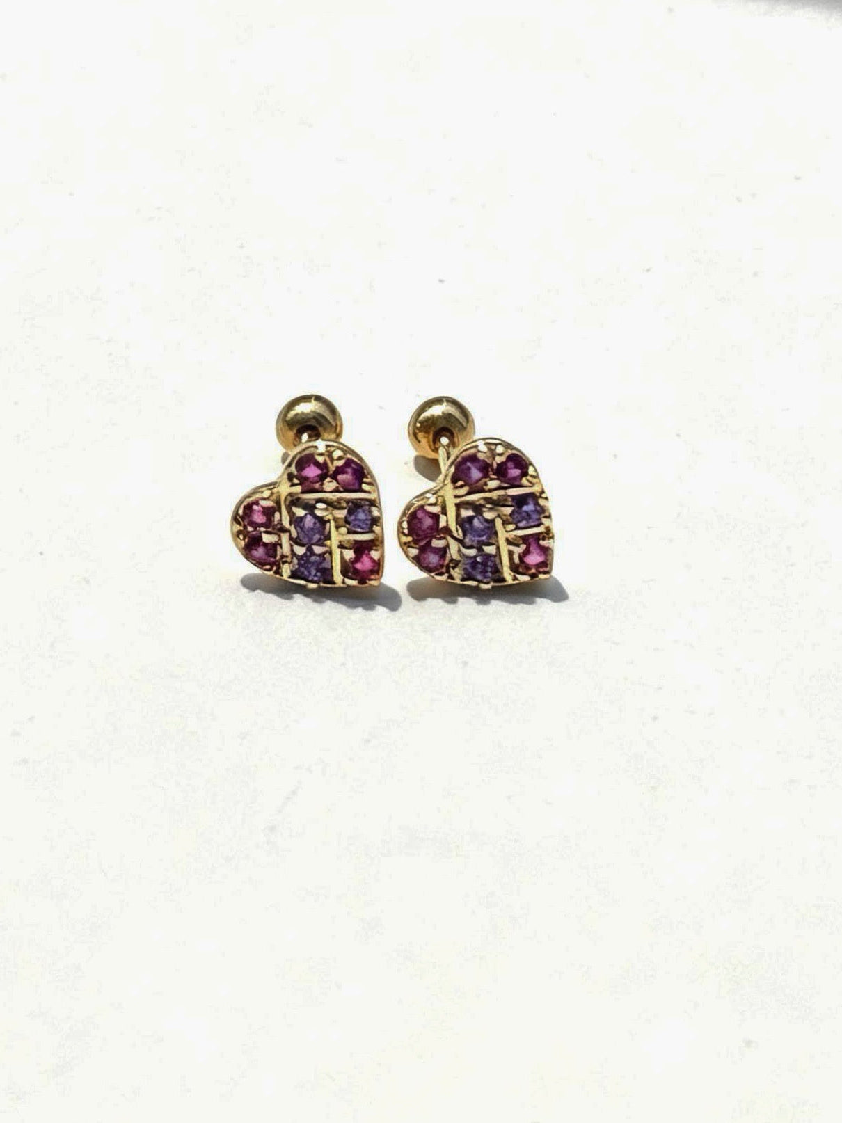 18k gold-plated colourful heart ball-back stud earrings �? playful hypoallergenic heart studs, anti-tarnish and waterproof for everyday wear.