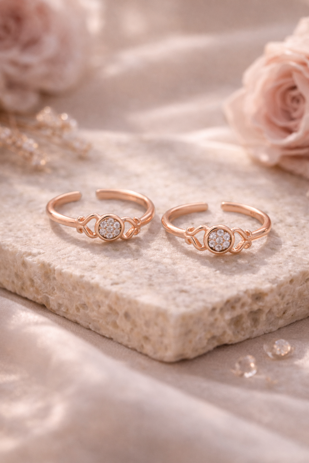 Designer Toe Rings with CZ Stones – Rose Gold Finish