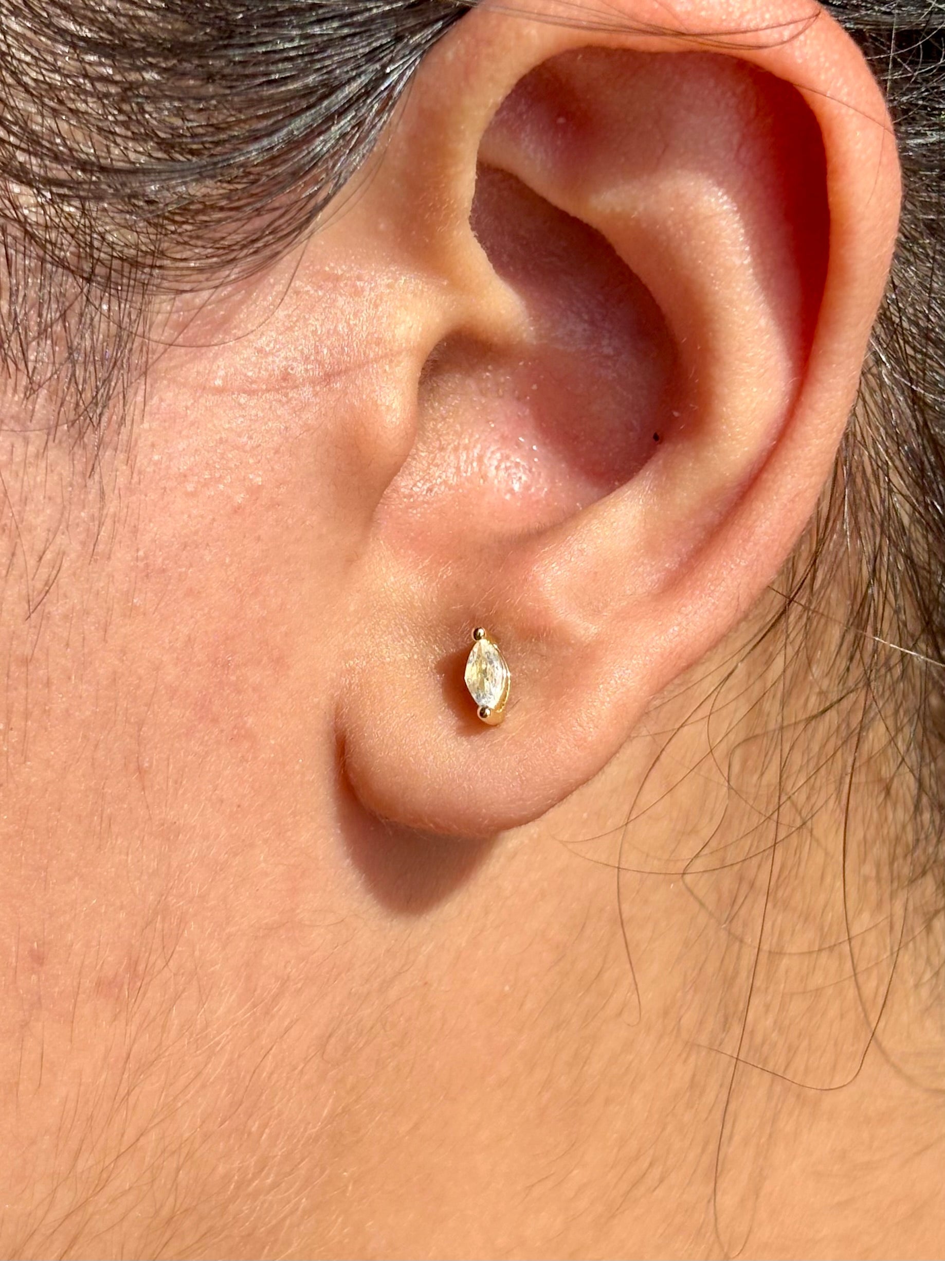 Pair of 18k gold-plated bezel stone flat-back studs �? flat-back hypoallergenic design for all-day and sleep-in comfort.