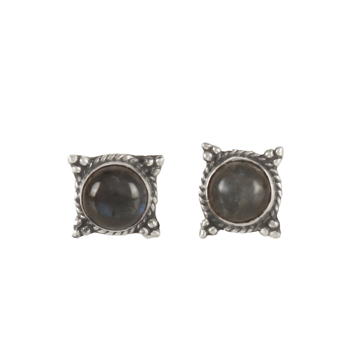 925 Sterling Silver Labradorite Eartops for Women | Gemstone Stud Earrings | High Polish Minimalist Silver Jewelry